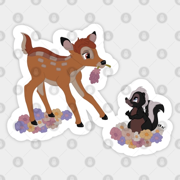 Bambi and Flower in the Flowers Sticker by cenglishdesigns
